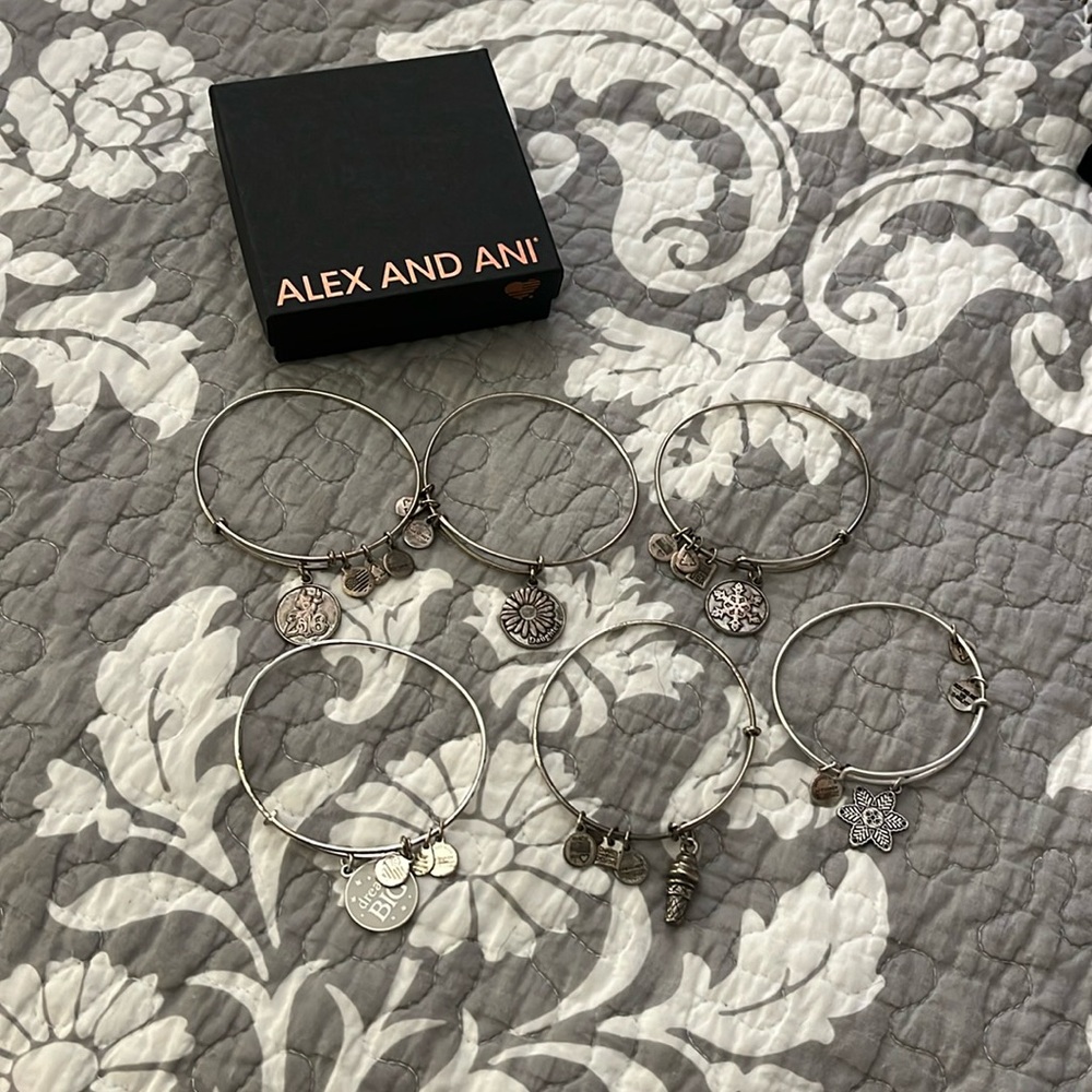 Lot of 6 Alex & Ani Silvertone Bracelets. $15 each or $45 for all!
